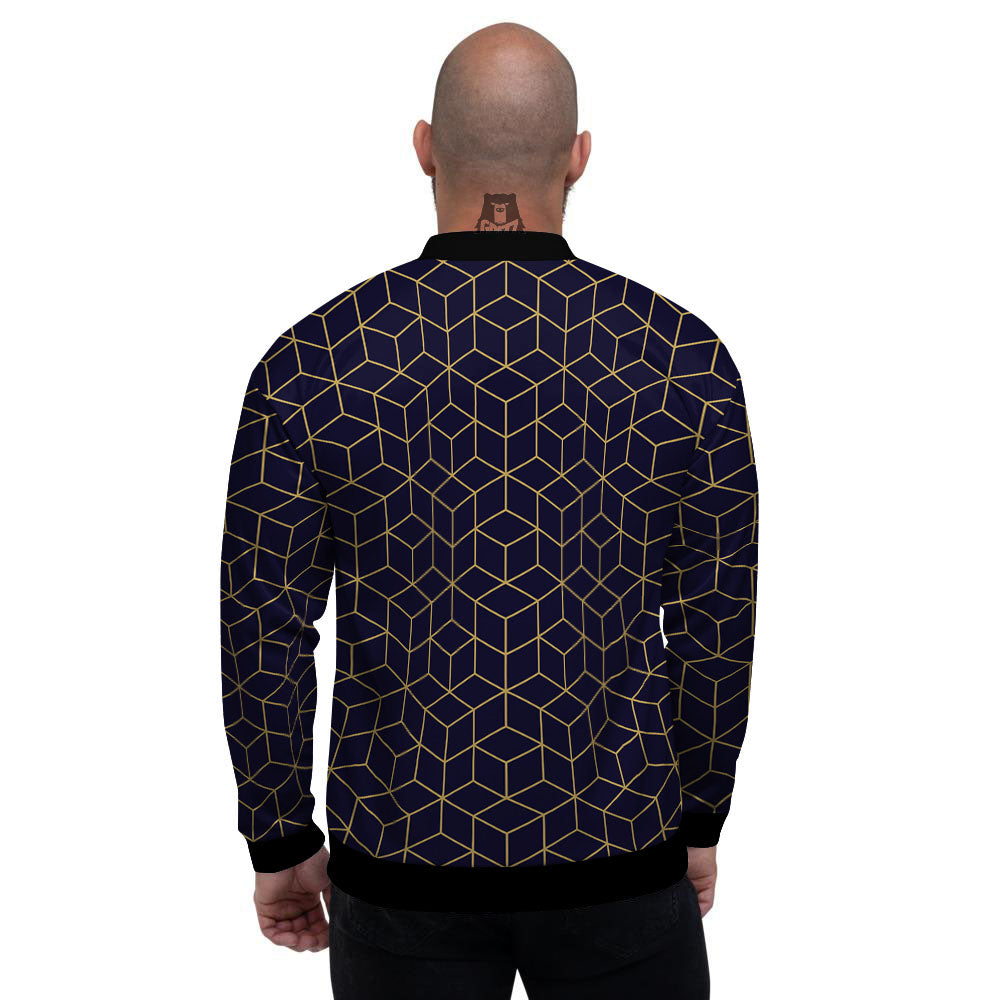 Cube Shape Black Geometric Print Pattern Men's Bomber Jacket-grizzshop
