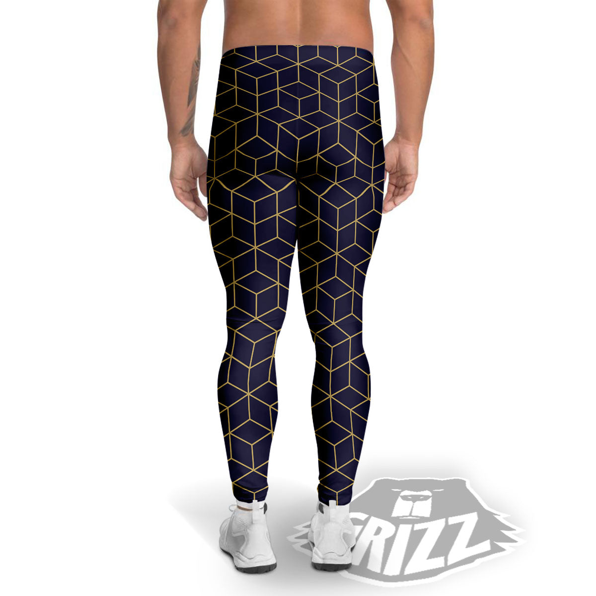 Cube Shape Black Geometric Print Pattern Men's Leggings-grizzshop