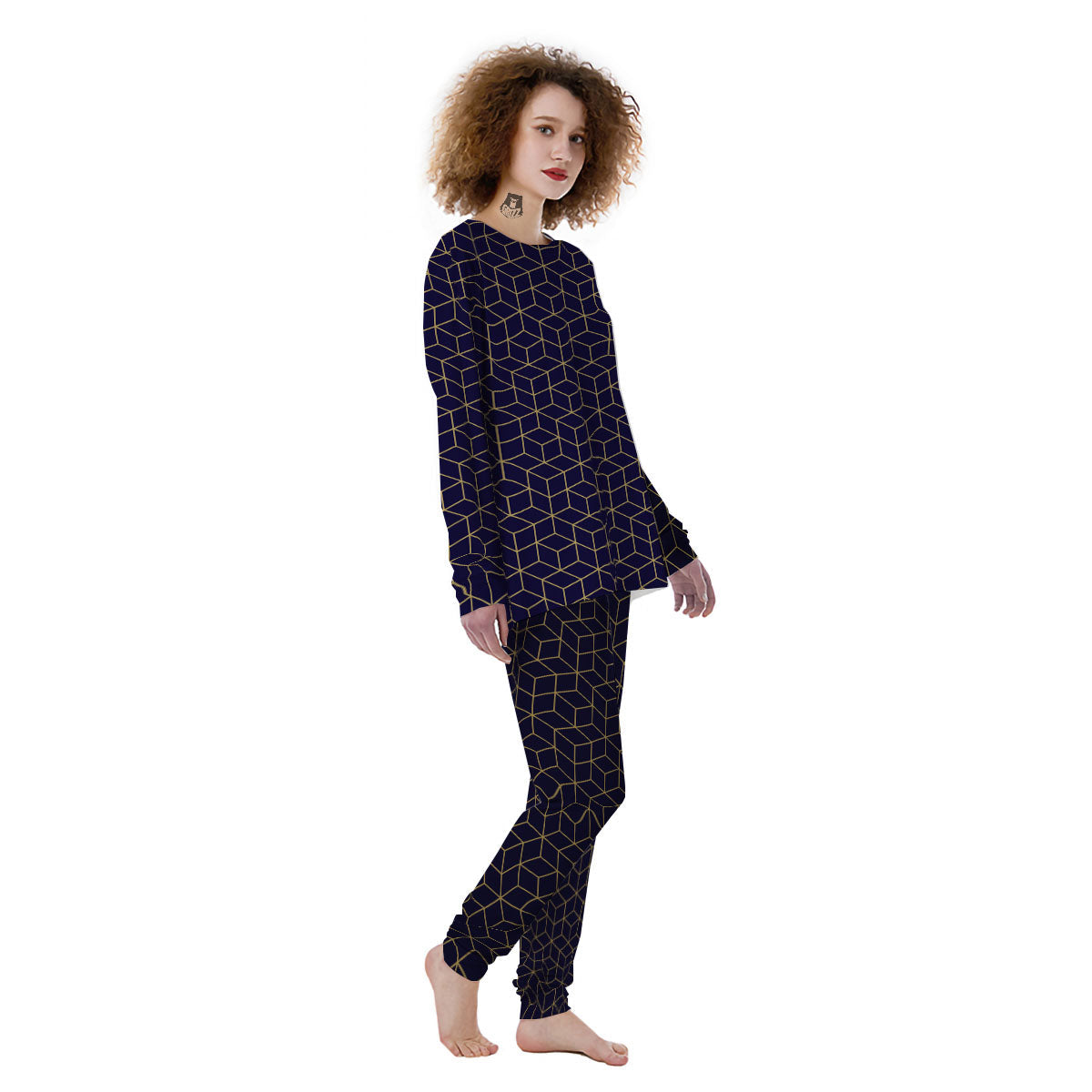 Cube Shape Black Geometric Print Pattern Women's Pajamas-grizzshop