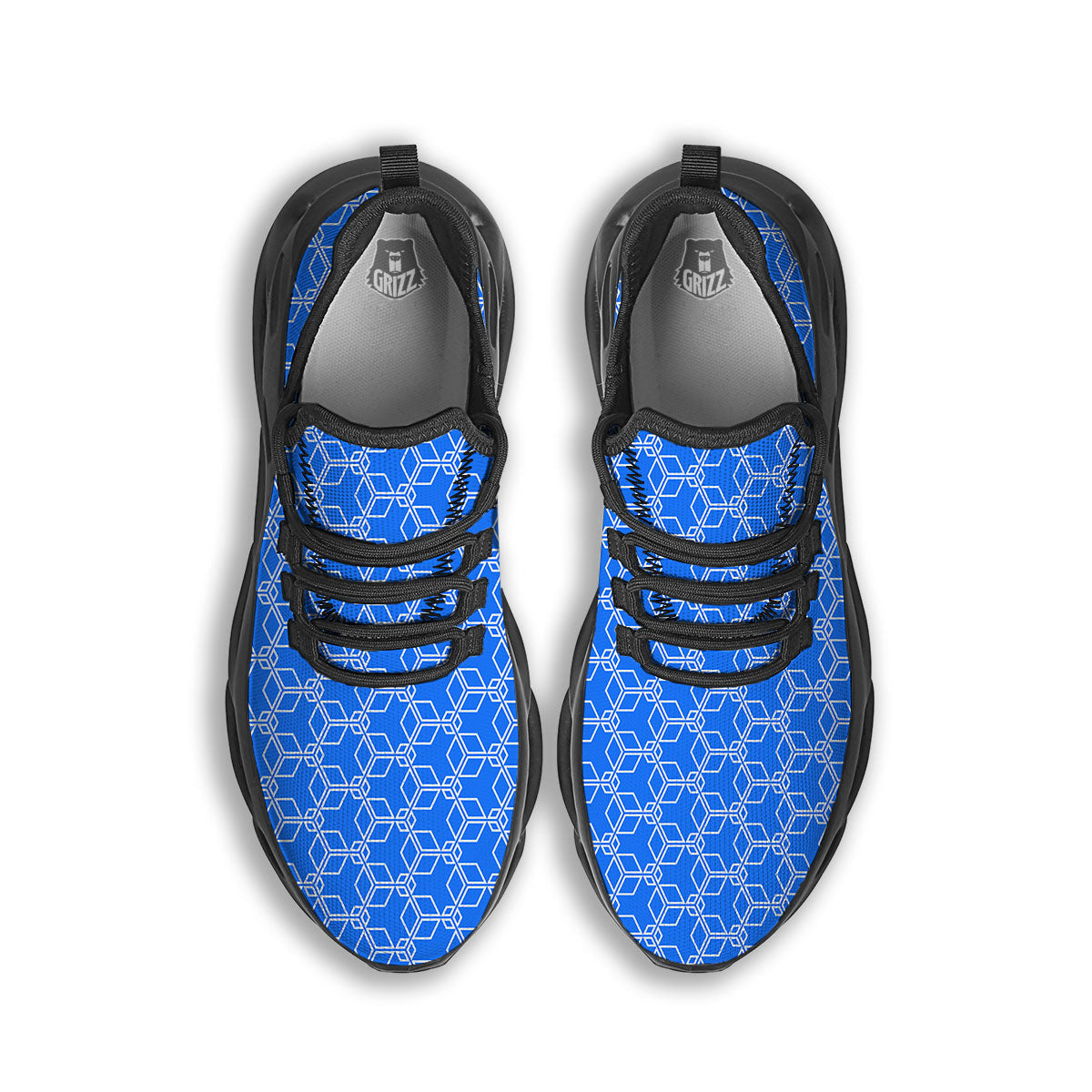 Cube Shape Blue Geometric Print Pattern Black Running Shoes-grizzshop