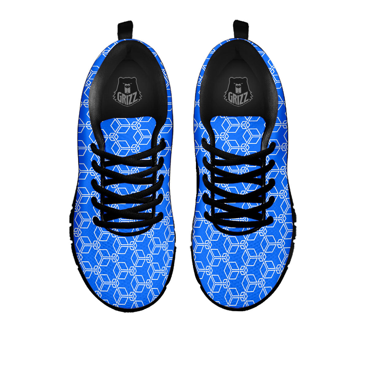 Cube Shape Blue Geometric Print Pattern Black Sneaker-grizzshop