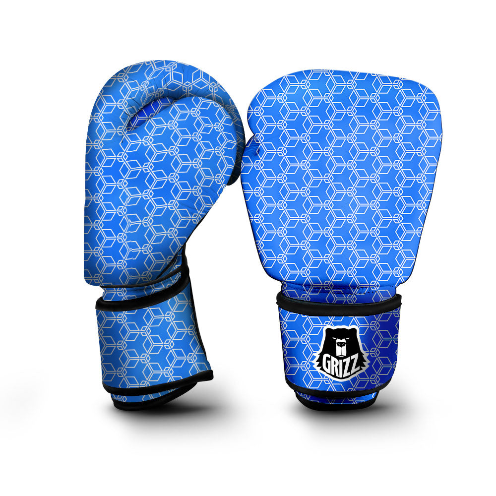 Cube Shape Blue Geometric Print Pattern Boxing Gloves-grizzshop