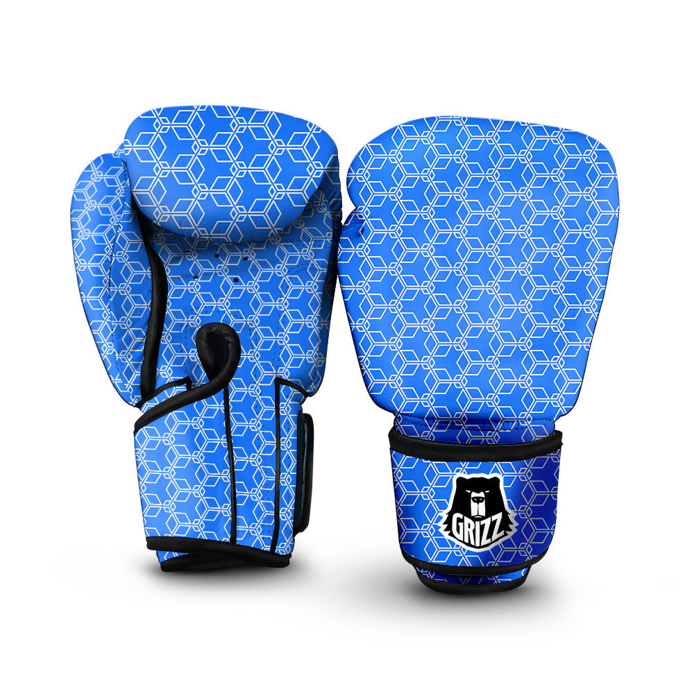 Cube Shape Blue Geometric Print Pattern Boxing Gloves-grizzshop