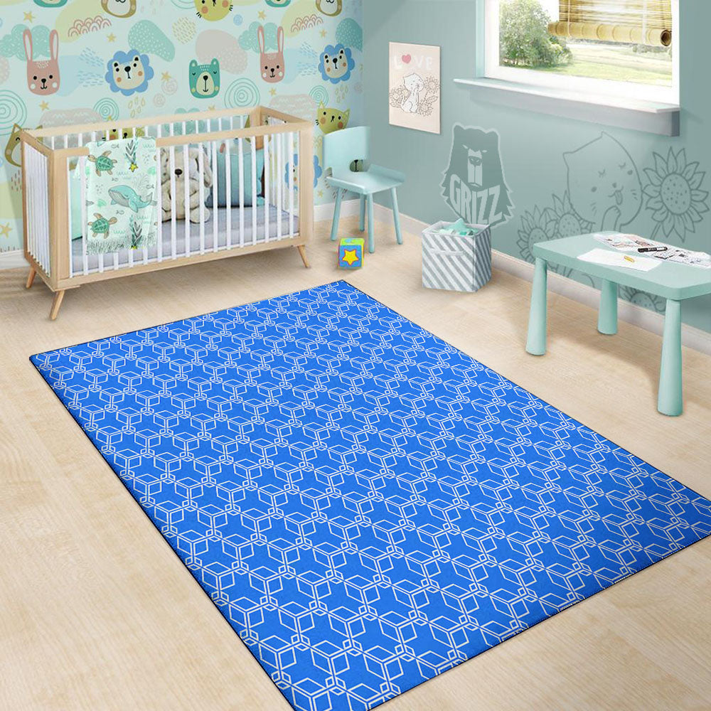 Cube Shape Blue Geometric Print Pattern Floor Mat-grizzshop