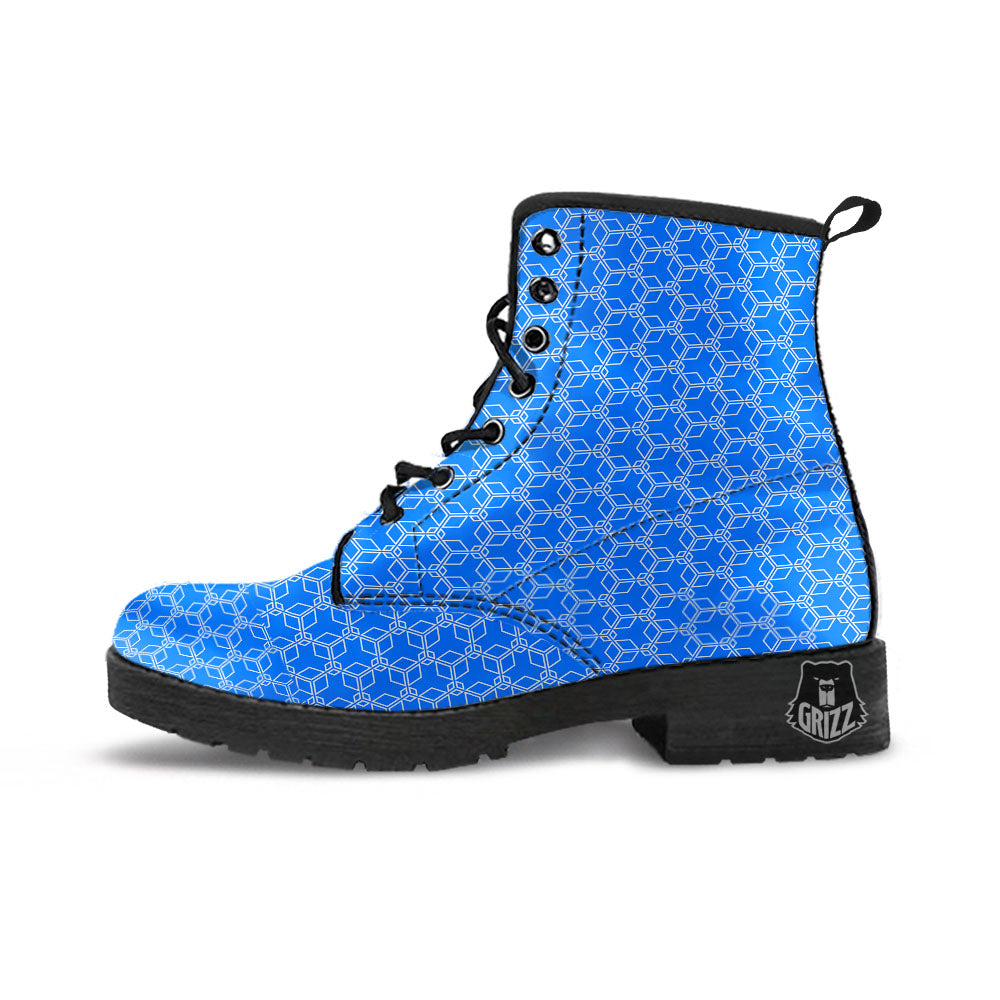 Cube Shape Blue Geometric Print Pattern Leather Boots-grizzshop