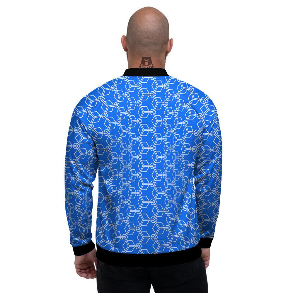 Cube Shape Blue Geometric Print Pattern Men's Bomber Jacket-grizzshop