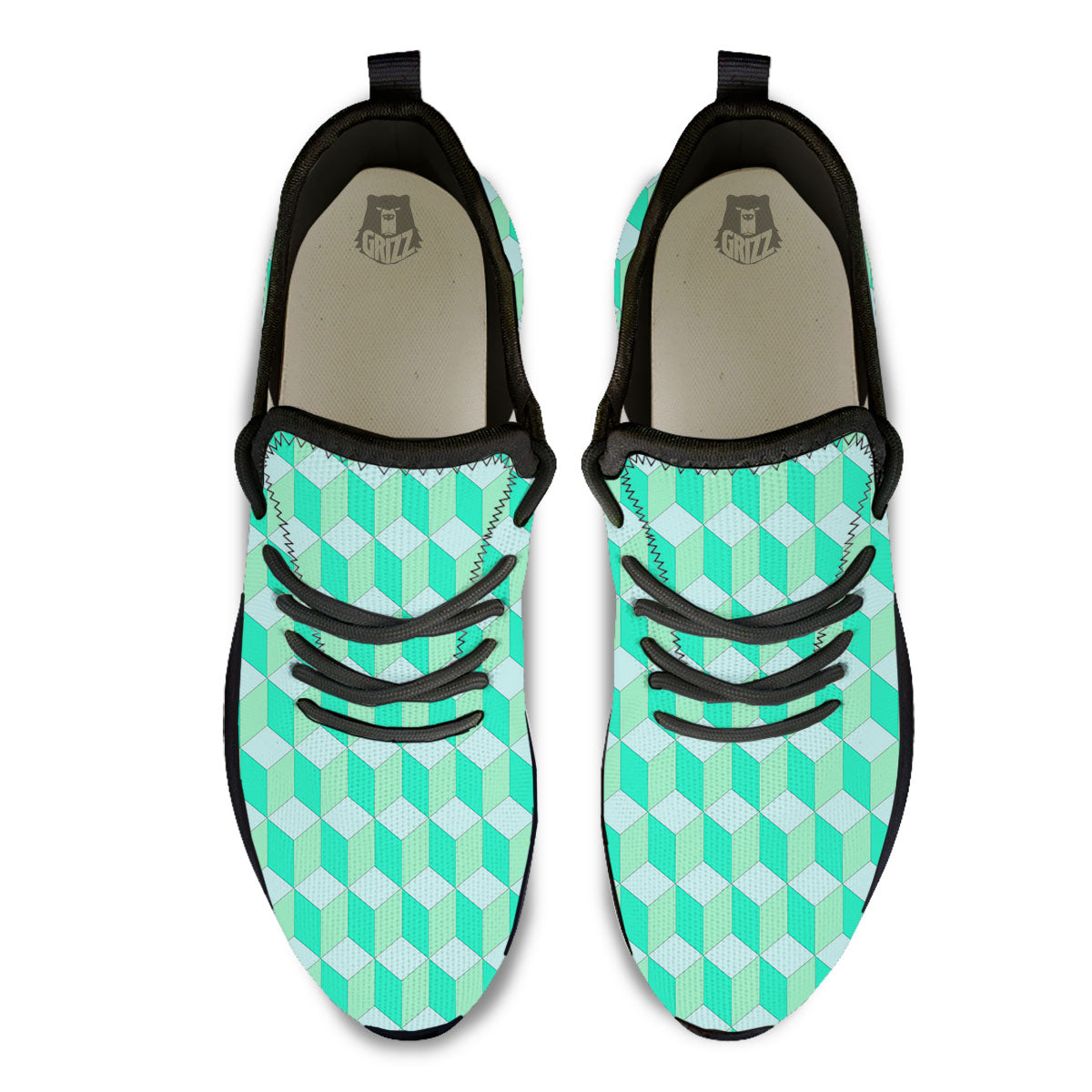 Cube Shape Green Geometric Print Pattern Black Athletic Shoes-grizzshop