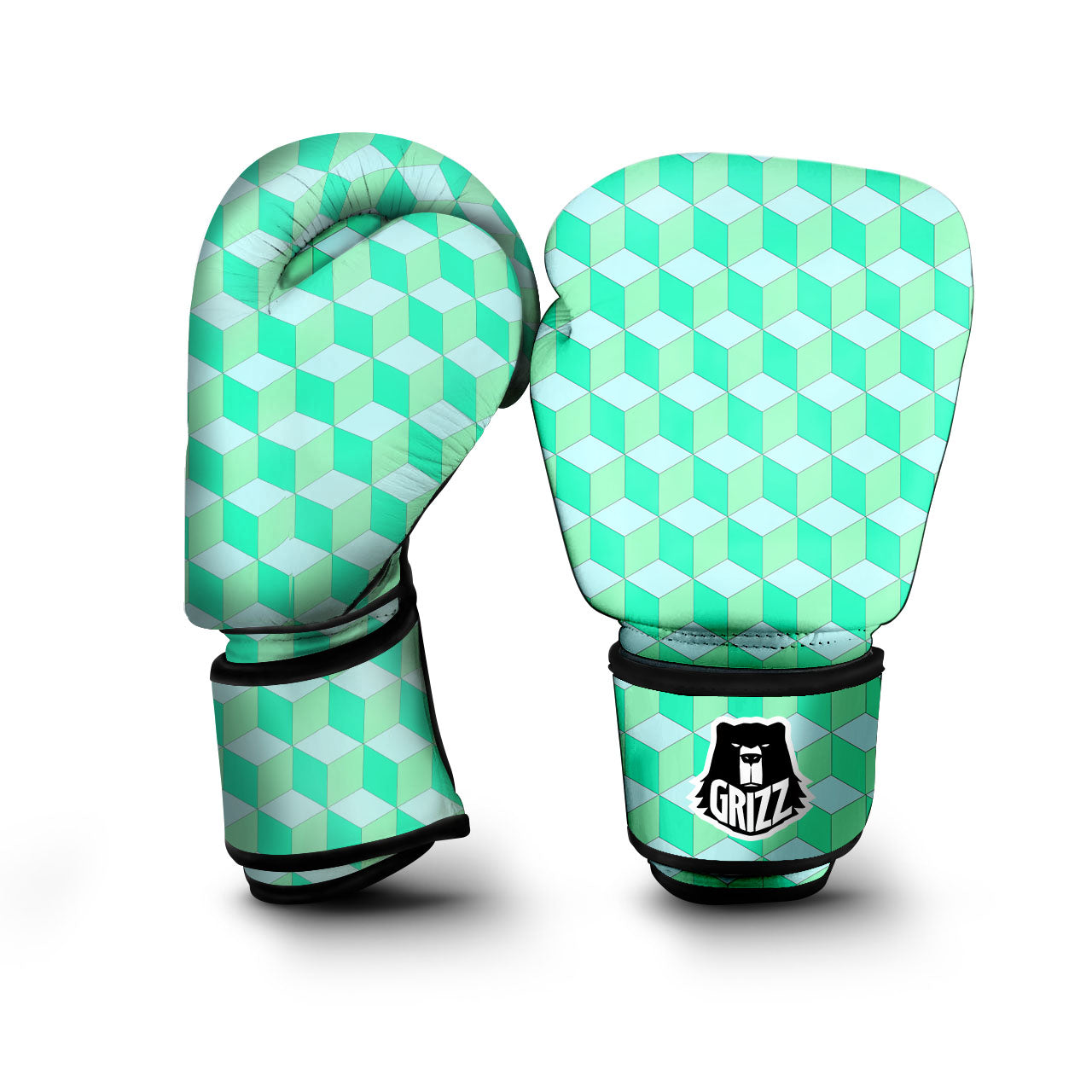 Cube Shape Green Geometric Print Pattern Boxing Gloves-grizzshop
