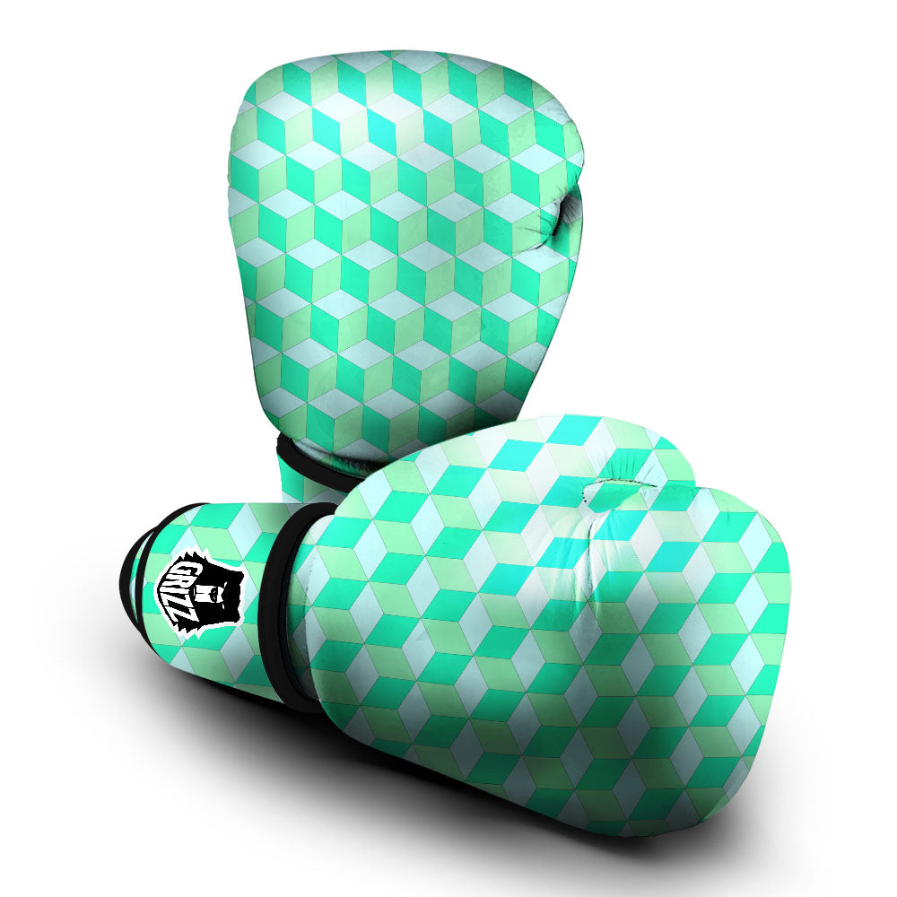 Cube Shape Green Geometric Print Pattern Boxing Gloves-grizzshop