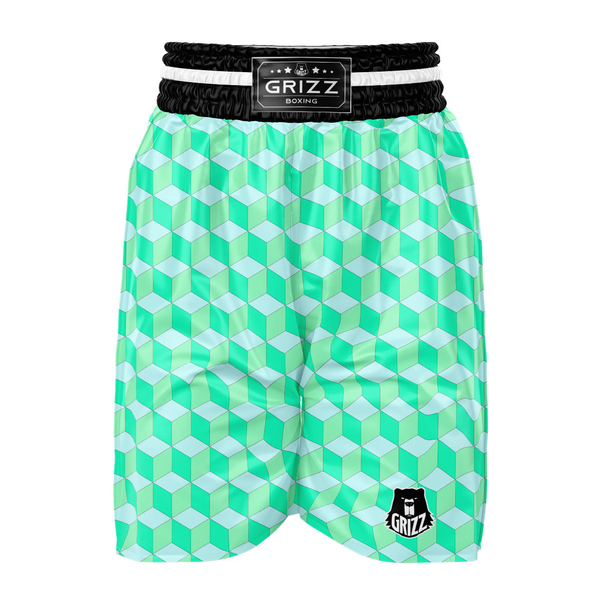 Cube Shape Green Geometric Print Pattern Boxing Shorts-grizzshop