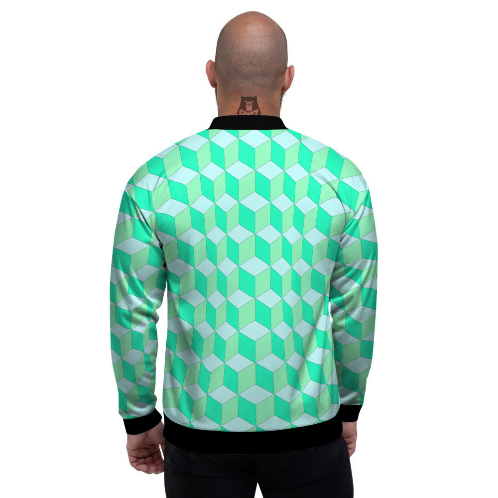 Cube Shape Green Geometric Print Pattern Men's Bomber Jacket-grizzshop