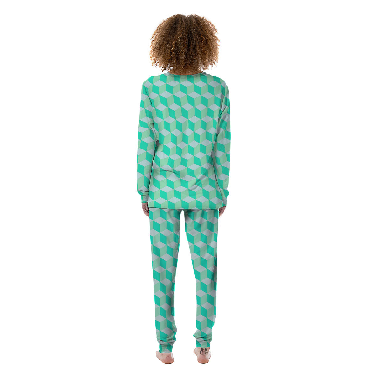 Cube Shape Green Geometric Print Pattern Women's Pajamas-grizzshop
