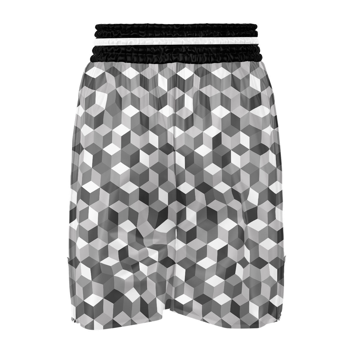Cube Shape Grey Geometric Print Pattern Boxing Shorts-grizzshop