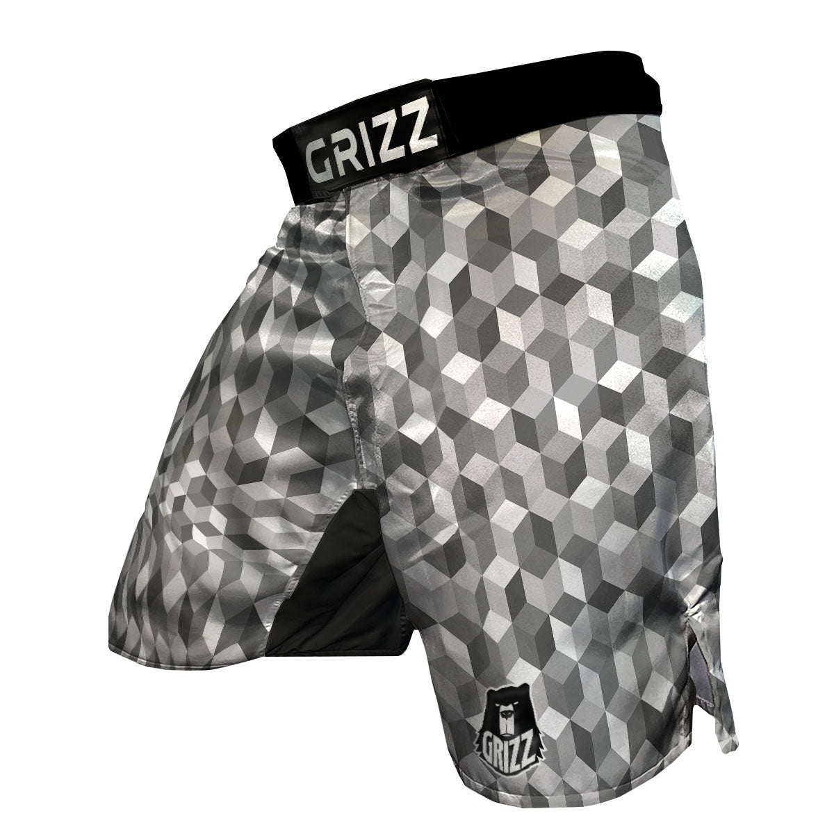 Cube Shape Grey Geometric Print Pattern MMA Shorts-grizzshop