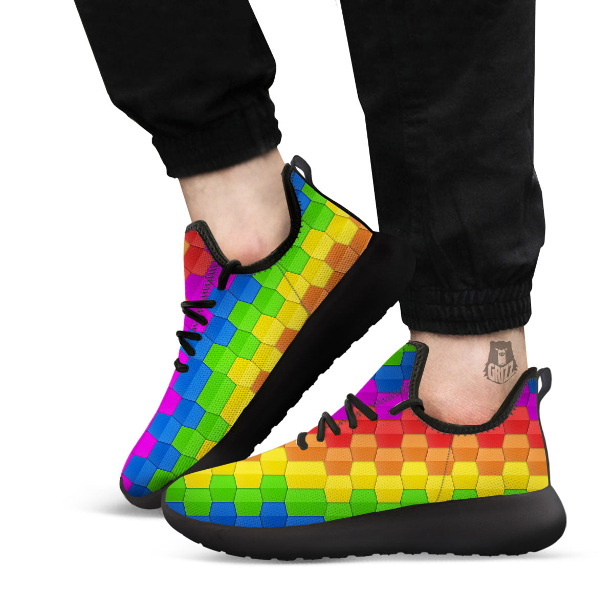 Cubes Rainbow Print Pattern Black Athletic Shoes-grizzshop