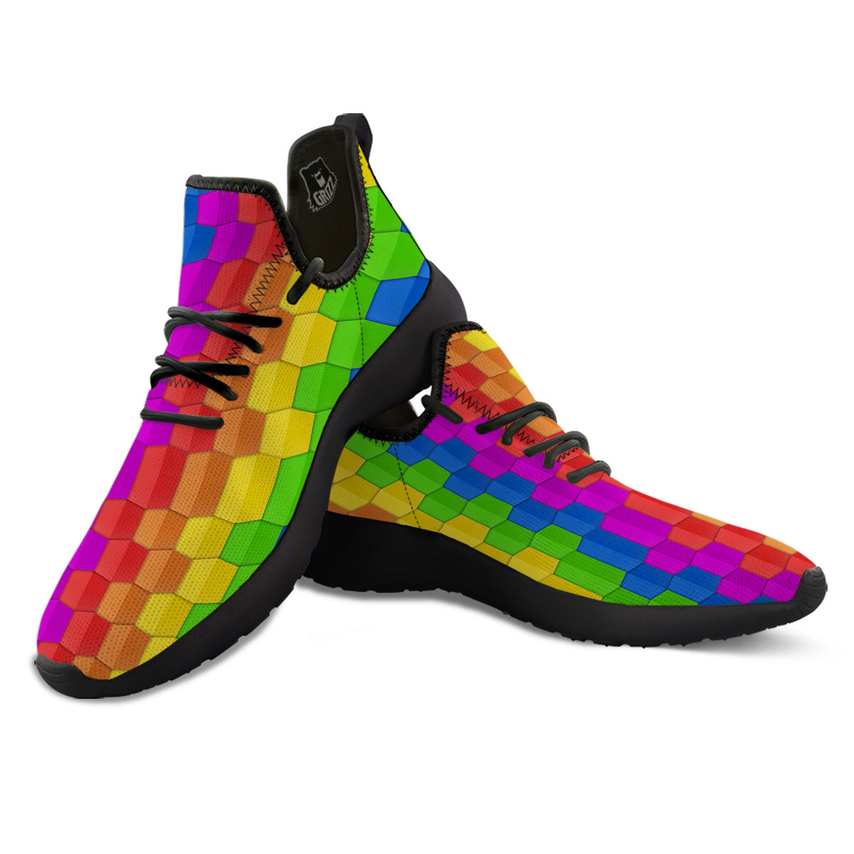 Cubes Rainbow Print Pattern Black Athletic Shoes-grizzshop