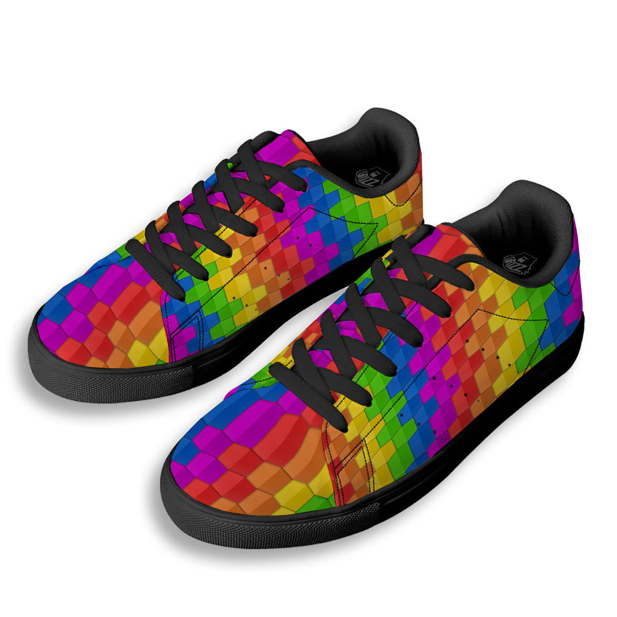 Cubes Rainbow Print Pattern Black Low Top Sneakers-grizzshop