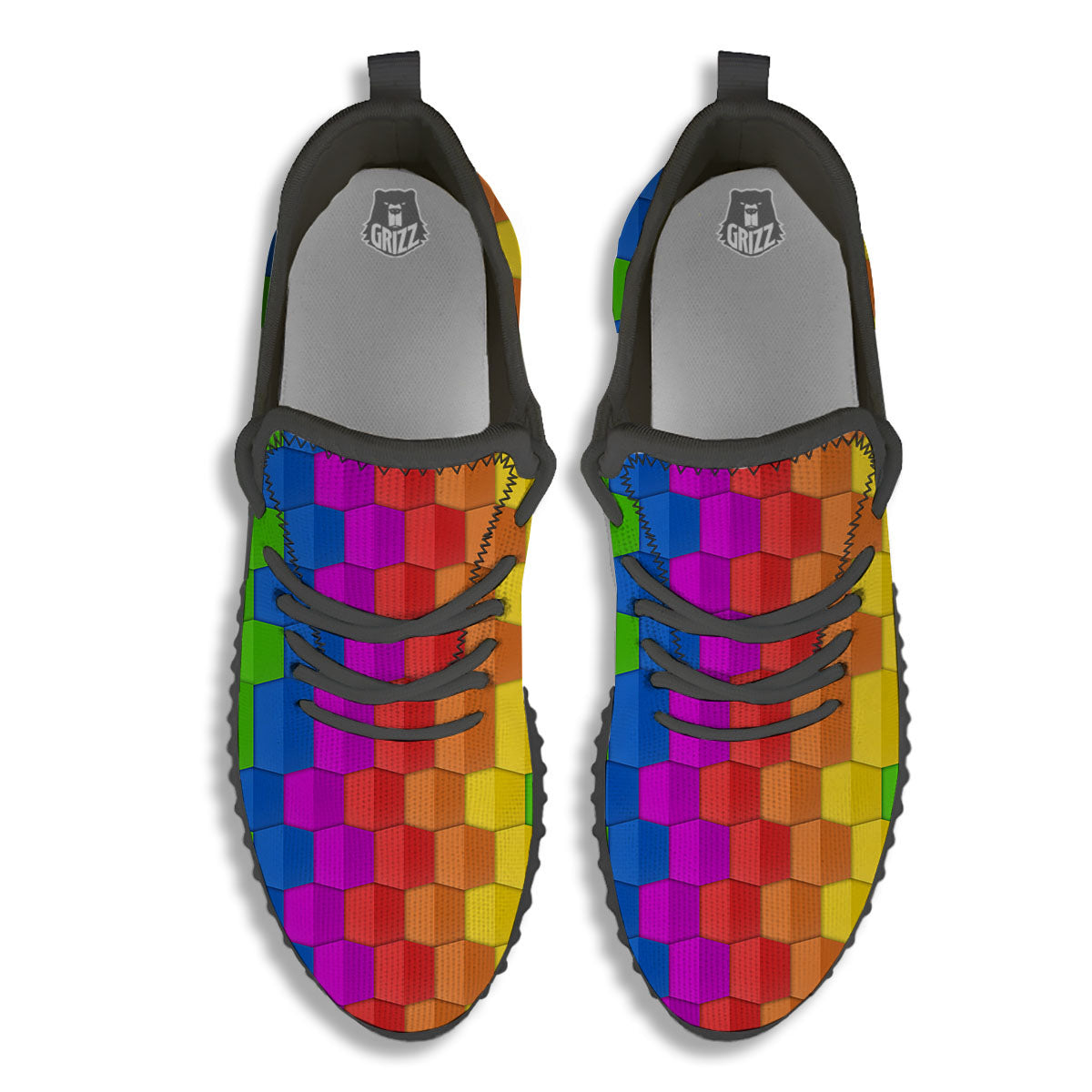 Cubes Rainbow Print Pattern Black Walking Shoes-grizzshop
