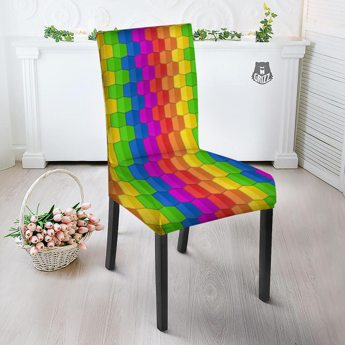 Cubes Rainbow Print Pattern Dining Chair Slipcover-grizzshop