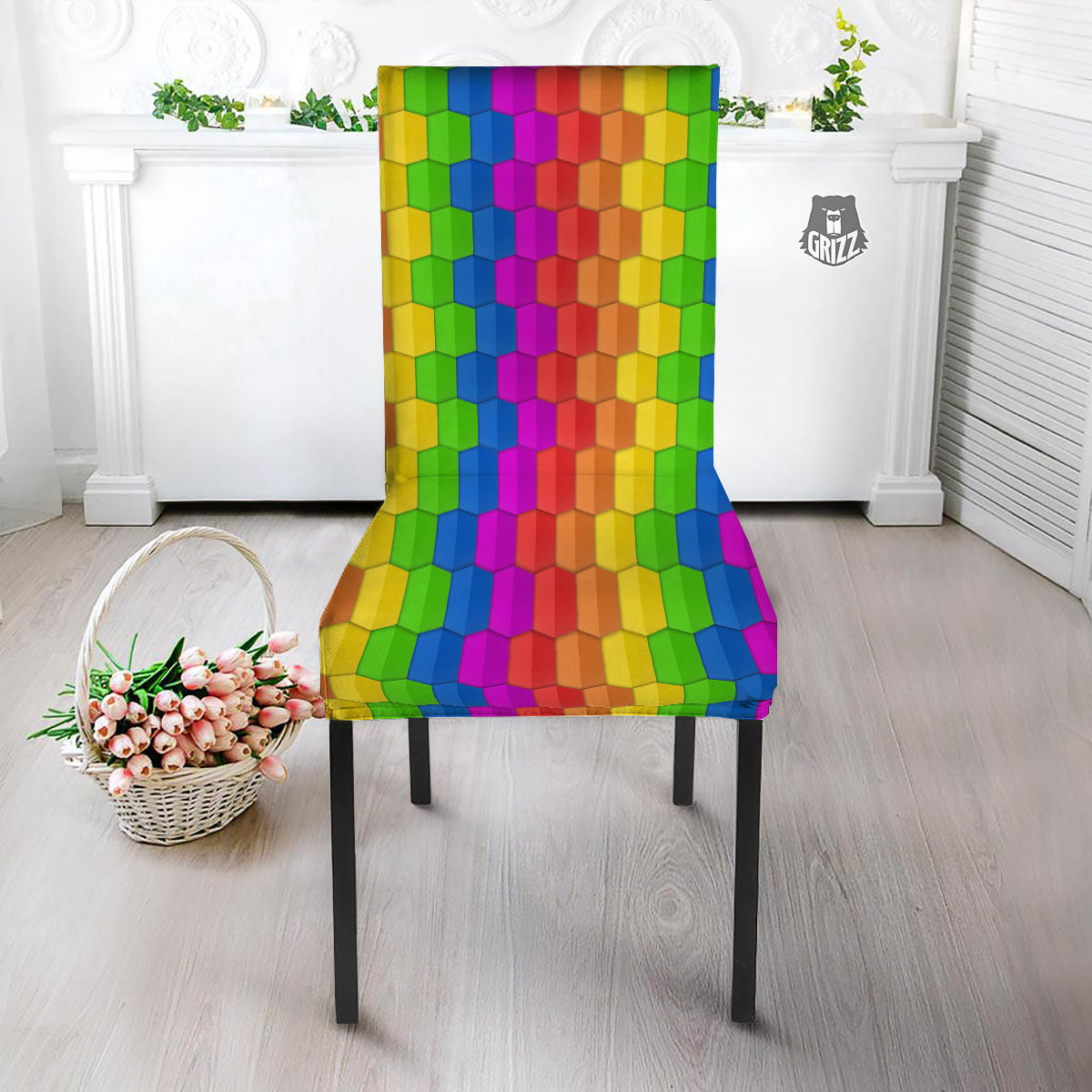 Cubes Rainbow Print Pattern Dining Chair Slipcover-grizzshop