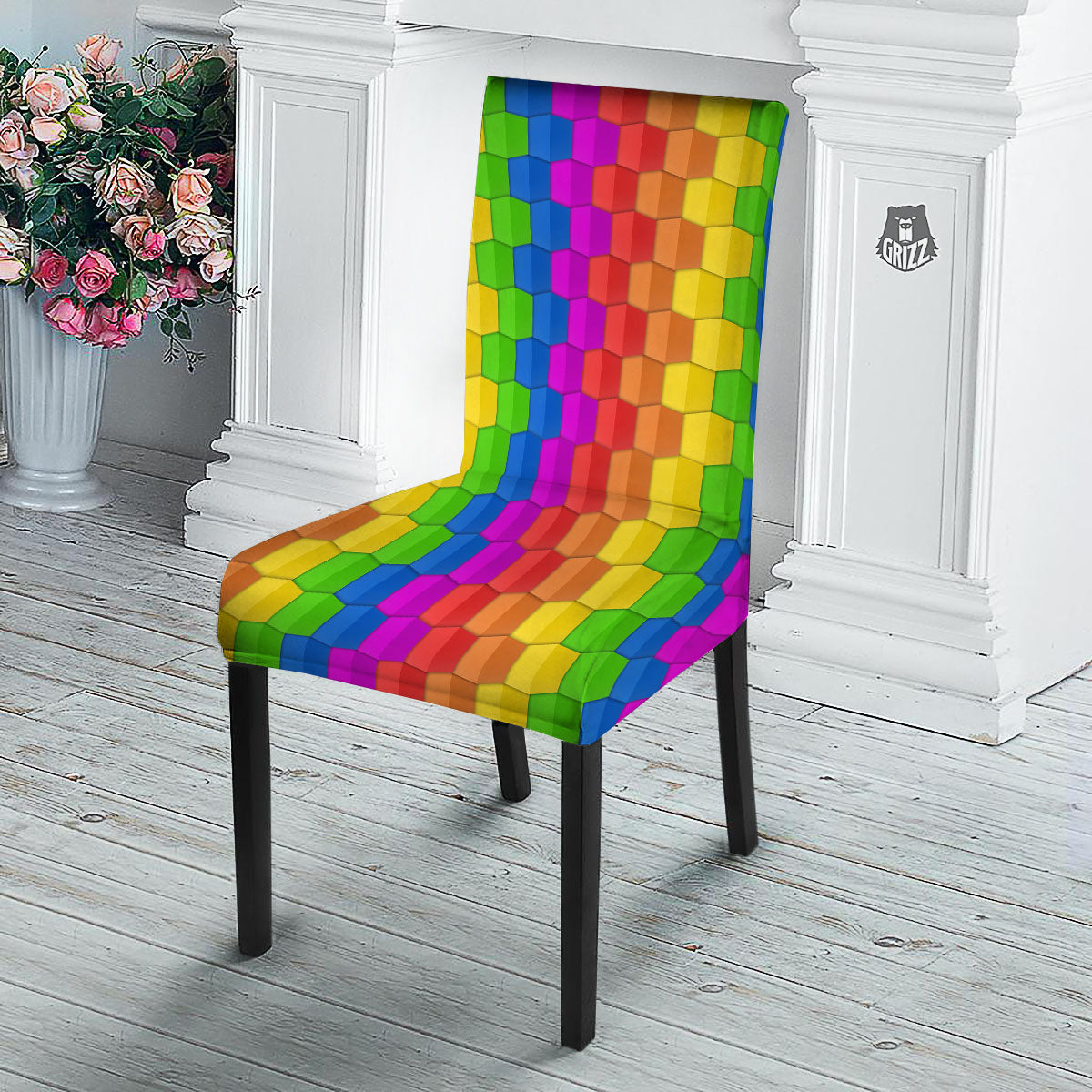 Cubes Rainbow Print Pattern Dining Chair Slipcover-grizzshop