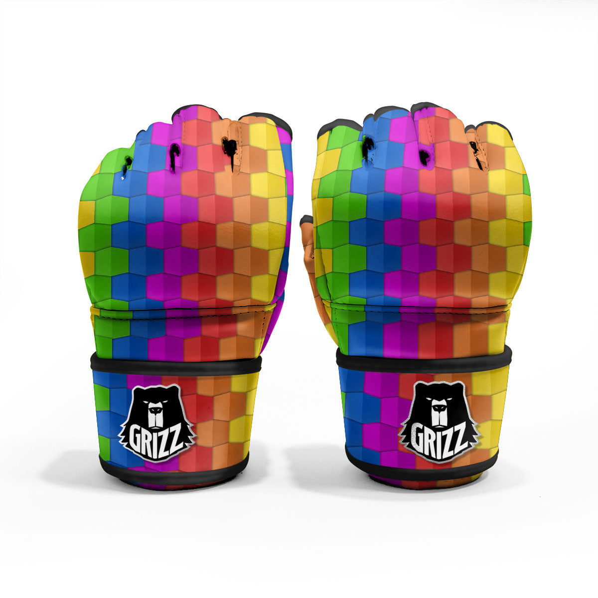 Cubes Rainbow Print Pattern MMA Gloves-grizzshop