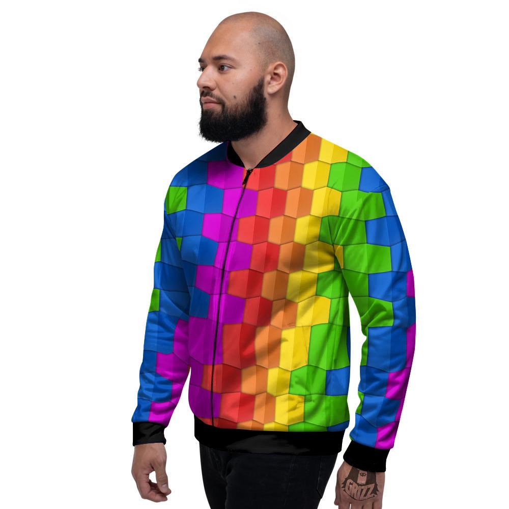 Cubes Rainbow Print Pattern Men's Bomber Jacket-grizzshop