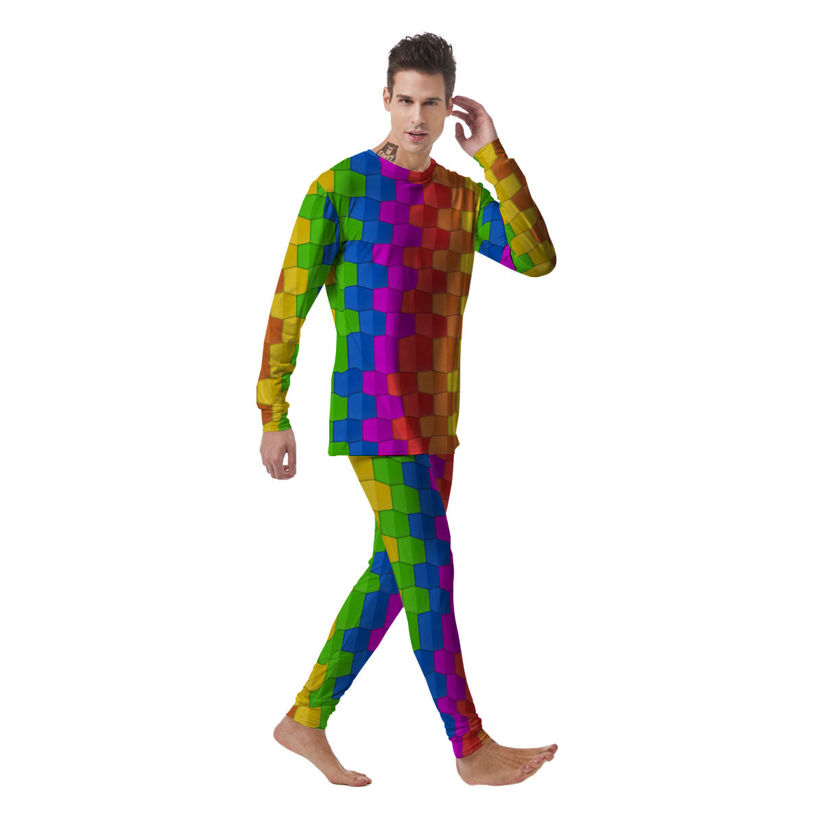 Cubes Rainbow Print Pattern Men's Pajamas-grizzshop