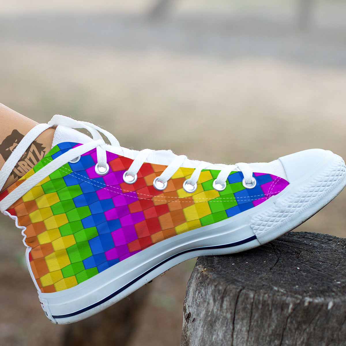 Cubes Rainbow Print Pattern White High Top Shoes-grizzshop