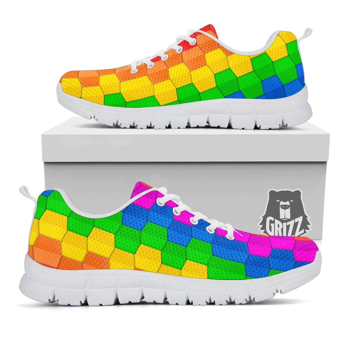 Cubes Rainbow Print Pattern White Sneaker-grizzshop