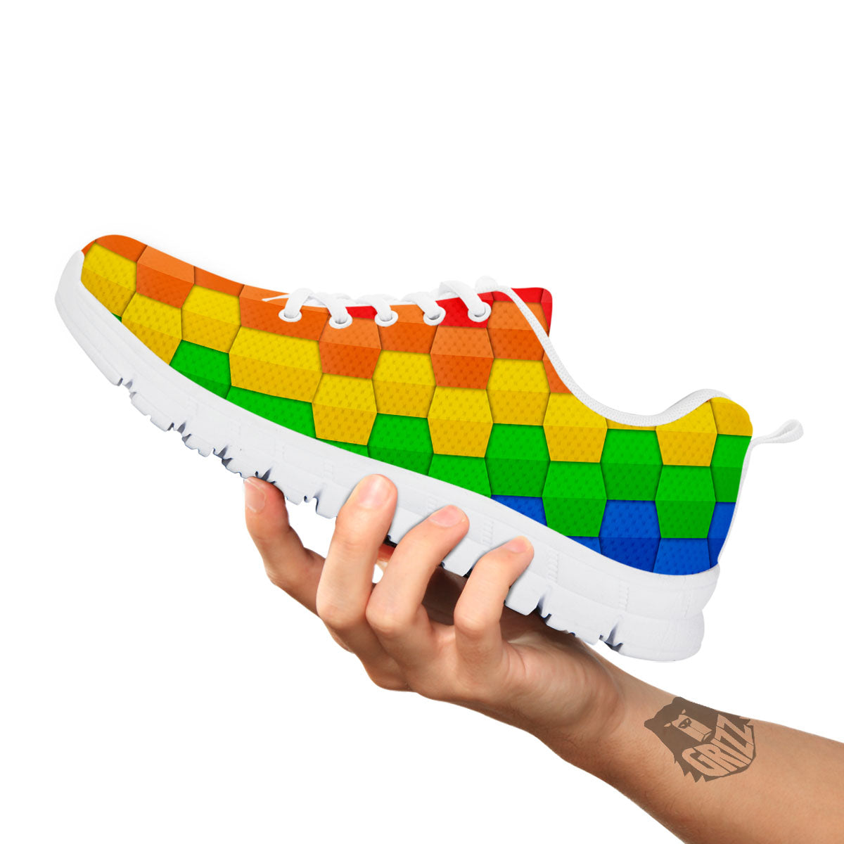 Cubes Rainbow Print Pattern White Sneaker-grizzshop
