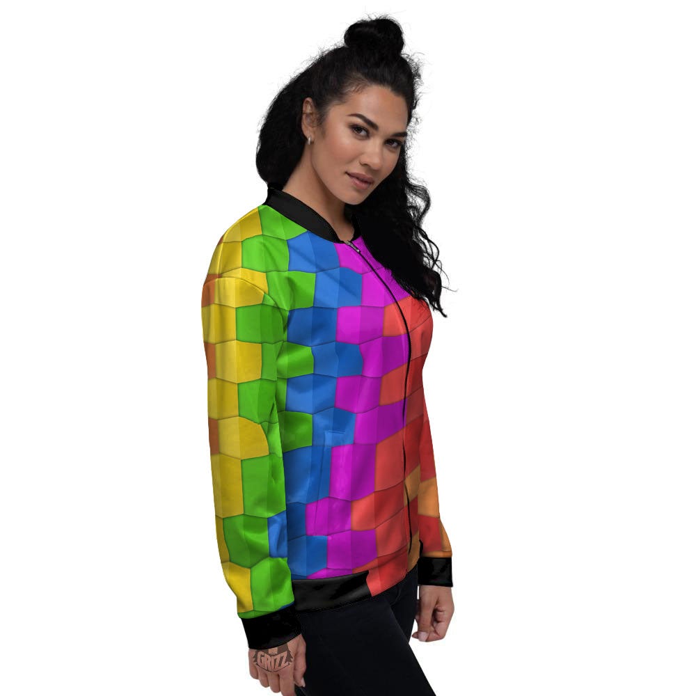 Cubes Rainbow Print Pattern Women's Bomber Jacket-grizzshop