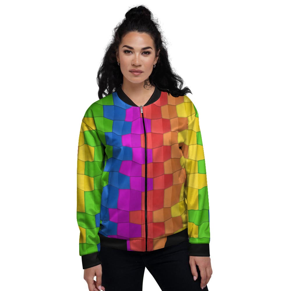 Cubes Rainbow Print Pattern Women's Bomber Jacket-grizzshop