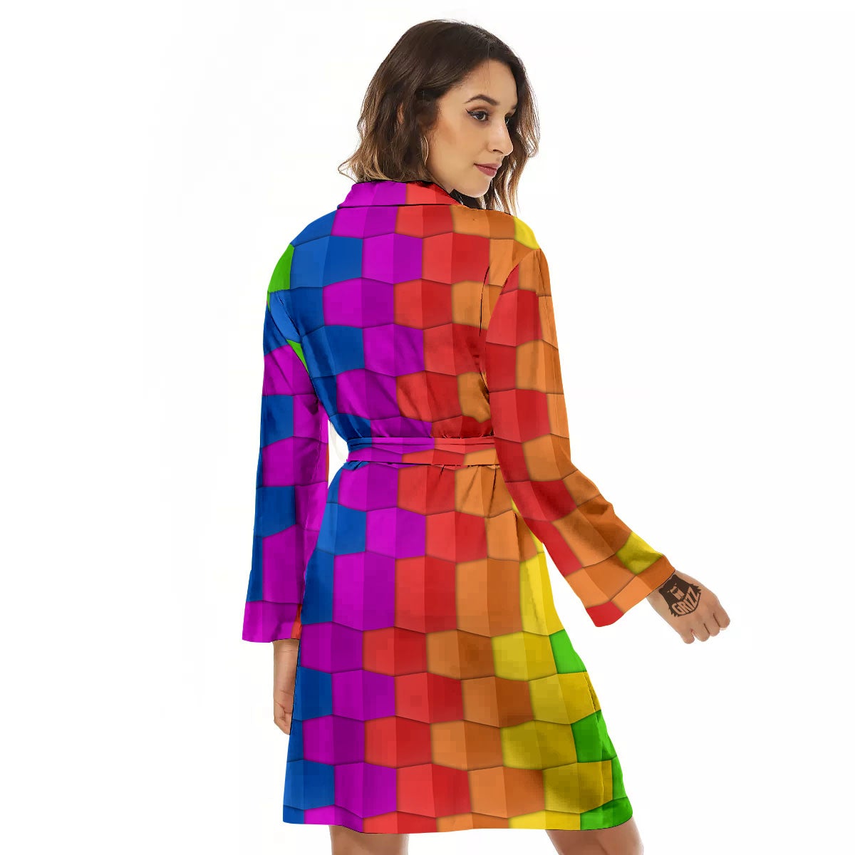 Cubes Rainbow Print Pattern Women's Robe-grizzshop