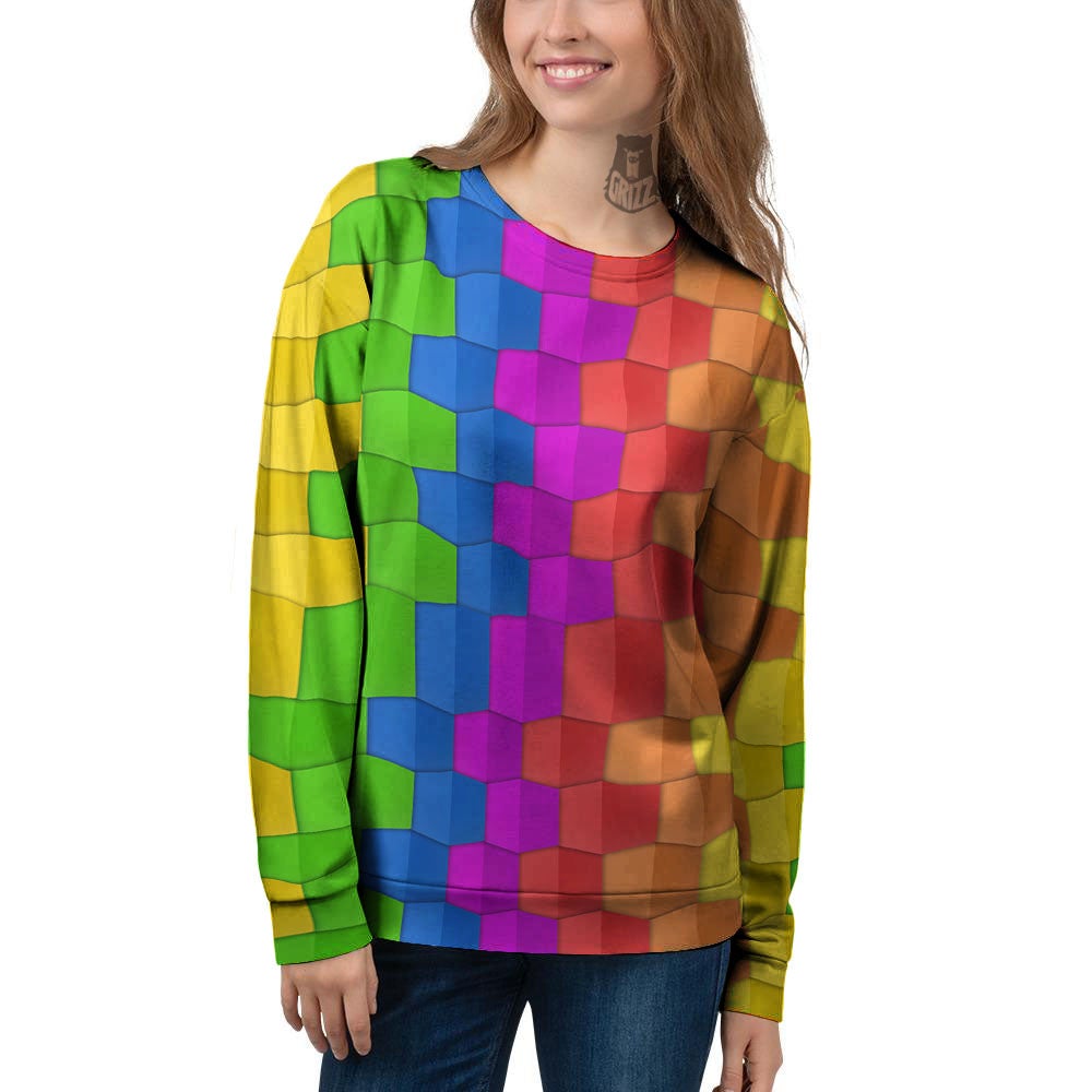 Cubes Rainbow Print Pattern Women's Sweatshirt-grizzshop