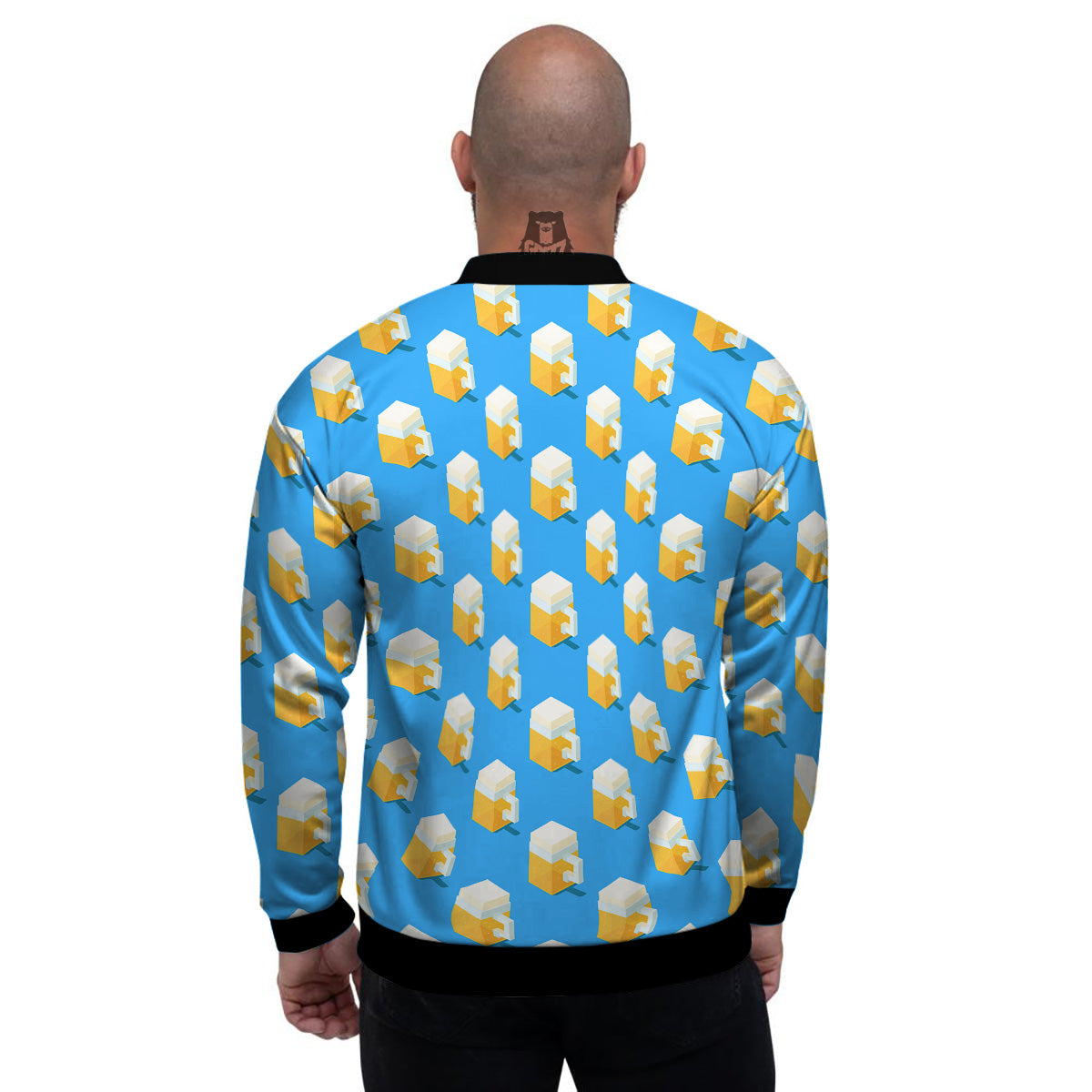 Cubic Beer Mugs On Blue Print Pattern Men's Bomber Jacket-grizzshop