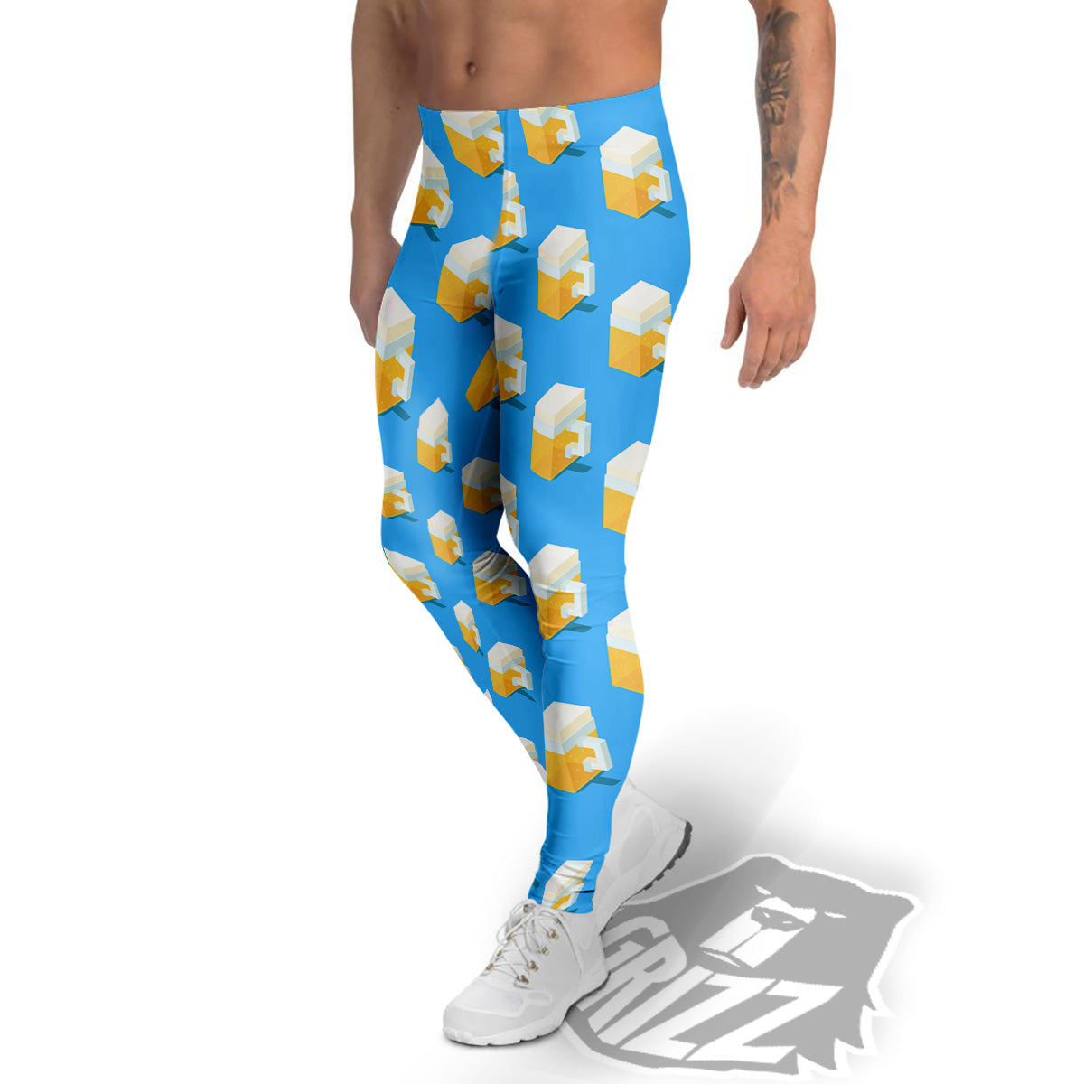 Cubic Beer Mugs On Blue Print Pattern Men's Leggings-grizzshop