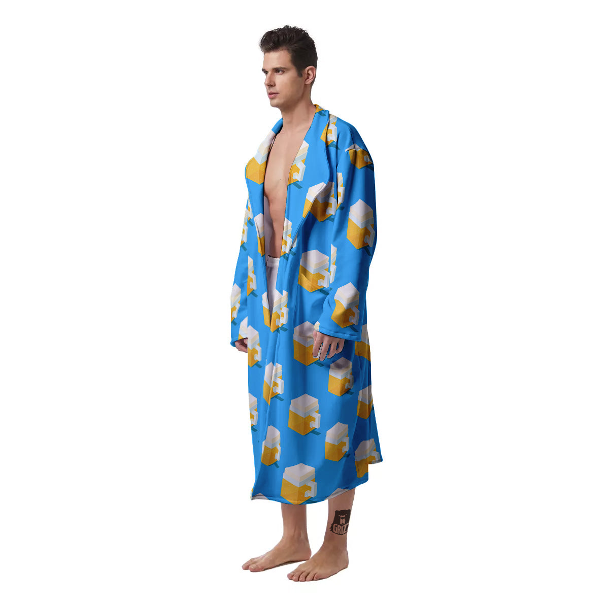 Cubic Beer Mugs On Blue Print Pattern Men's Robe-grizzshop