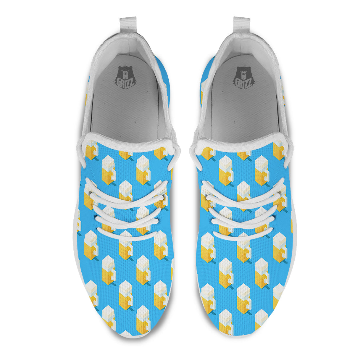 Cubic Beer Mugs On Blue Print Pattern White Athletic Shoes-grizzshop