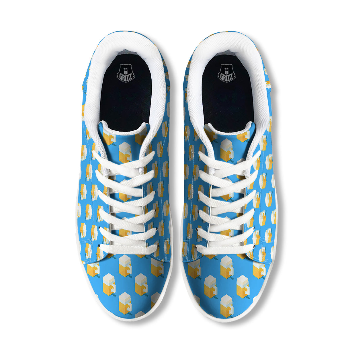 Cubic Beer Mugs On Blue Print Pattern White Low Top Sneakers-grizzshop