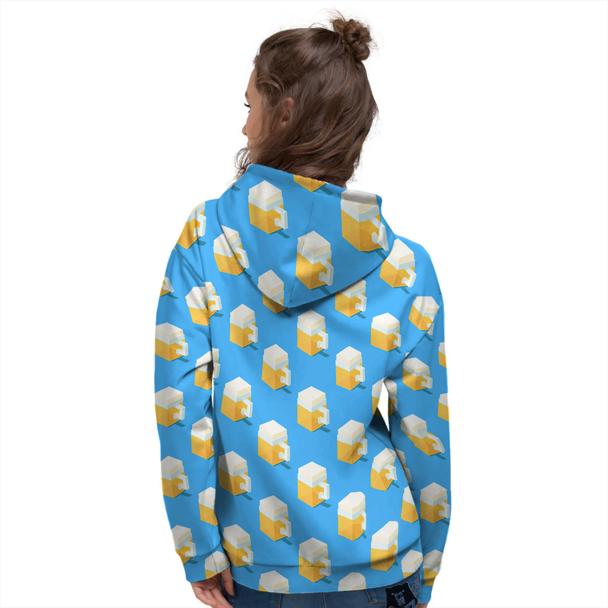 Cubic Beer Mugs On Blue Print Pattern Women's Hoodie-grizzshop