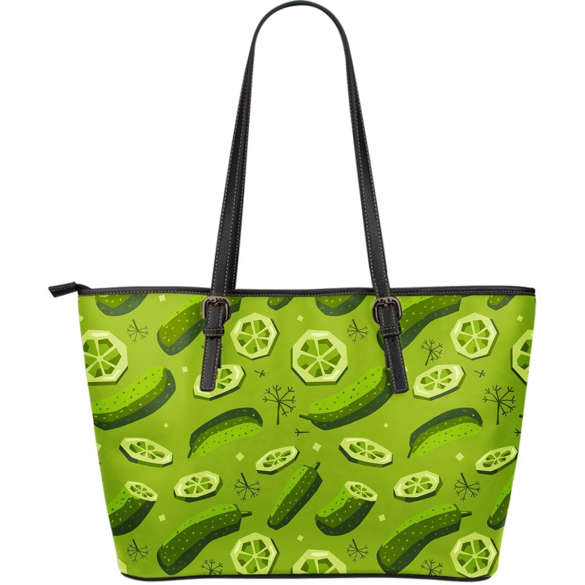 Cucumber Pickle Pattern Print Leather Tote Bag-grizzshop