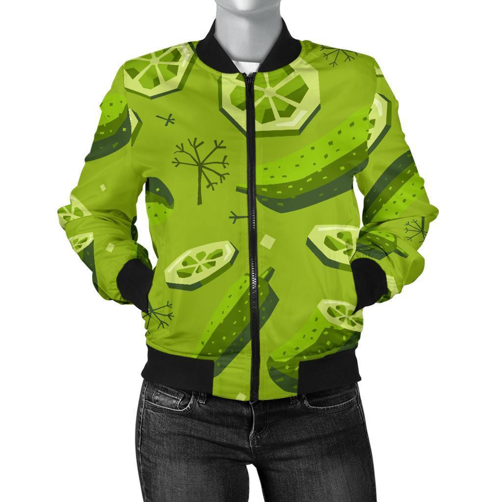 Cucumber Pickle Pattern Print Women Casual Bomber Jacket-grizzshop