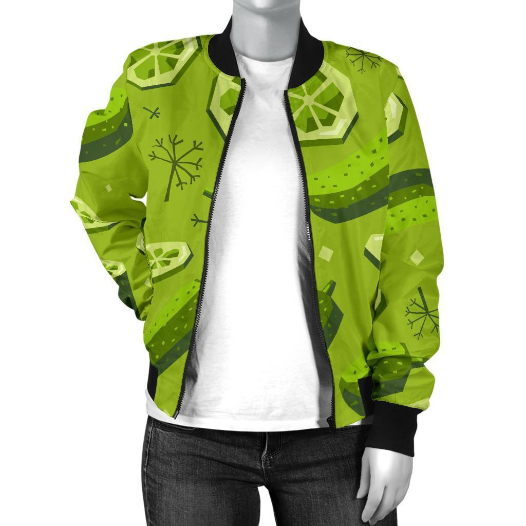 Cucumber Pickle Pattern Print Women Casual Bomber Jacket-grizzshop
