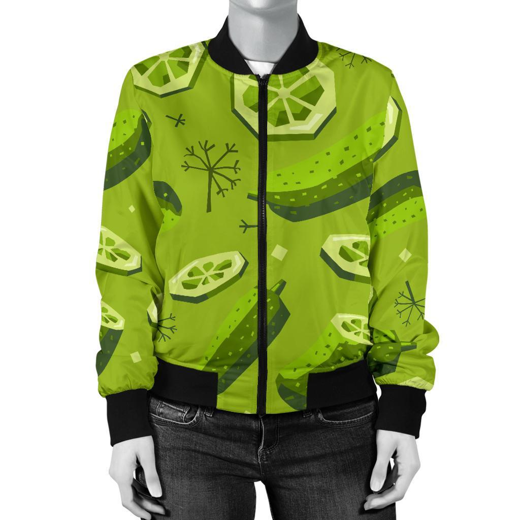 Cucumber Pickle Pattern Print Women Casual Bomber Jacket-grizzshop