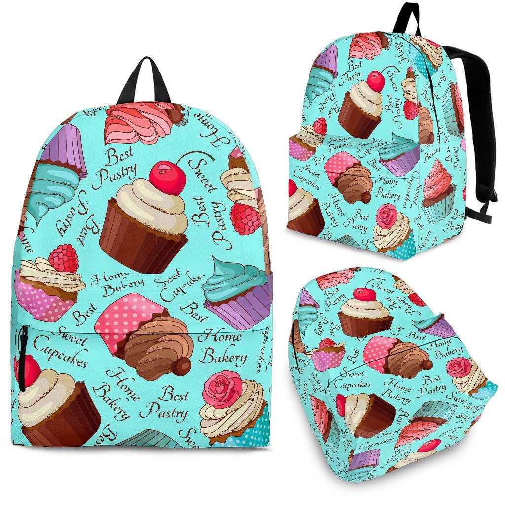 Cupcake Blue Pattern Print Backpack-grizzshop