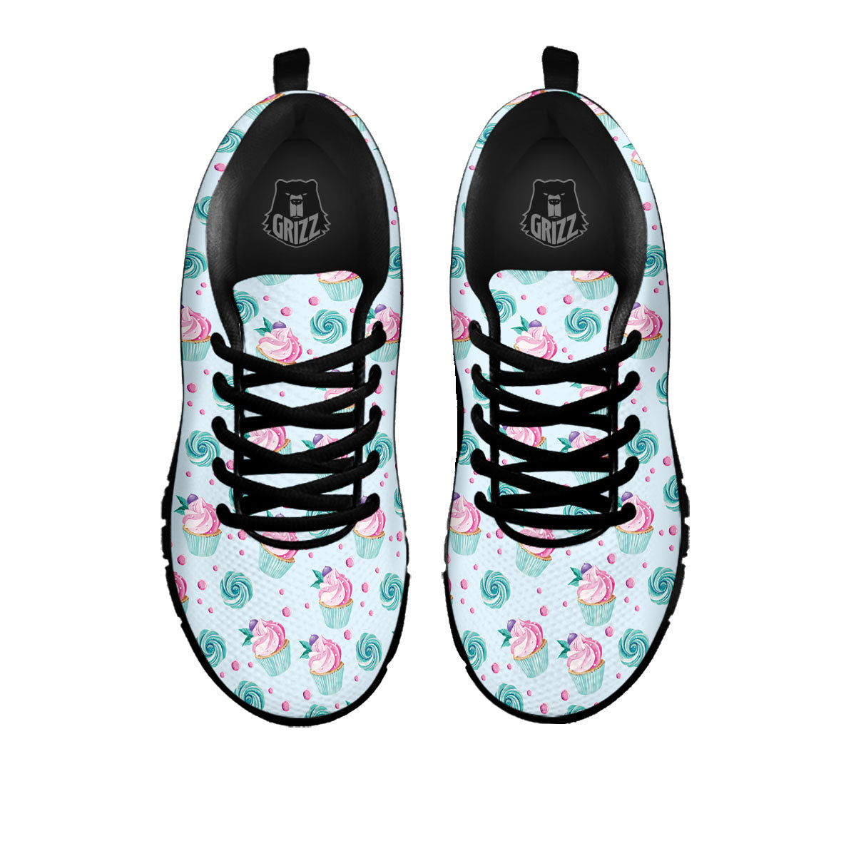 Cupcake Cartoon Print Pattern Black Sneaker-grizzshop