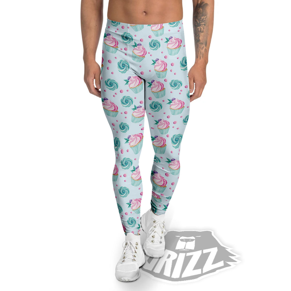 Cupcake Cartoon Print Pattern Men's Leggings-grizzshop