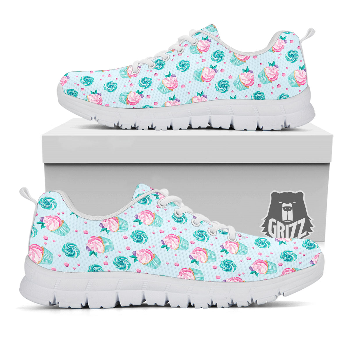 Cupcake Cartoon Print Pattern White Sneaker-grizzshop
