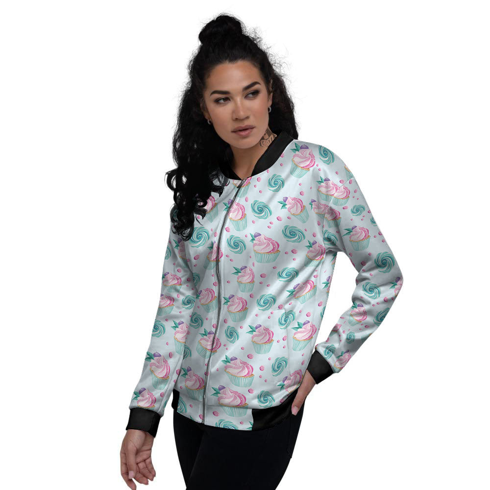 Cupcake Cartoon Print Pattern Women's Bomber Jacket-grizzshop